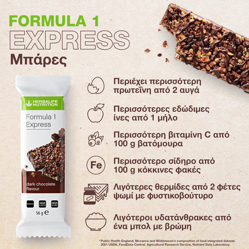 Formula 1 Express Μπάρες για Ισορροπημένη Διατροφή - Υποκατάστατο Γεύματος Με Γεύση Μαύρη Σοκολάτα / 7 τεμάχια Herbalife Herbalife Snack christinakaloudi